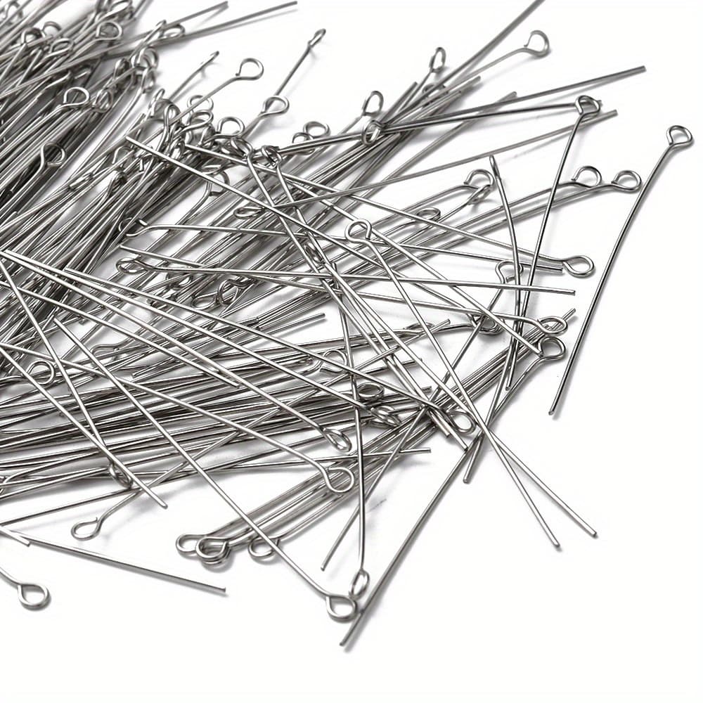 TEMU About 300pcs 5cm Stainless Steel Eye Pins 9 Needles Eye Head Pins Suitable For Making Jewelry Earrings Tools