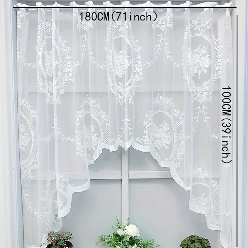TEMU 1pc Elegant Style Sheer Curtain - Floral Lace Half-curtain With Rod Pocket, Semi-transparent Polyester For Kitchen & Living Room, Machine Washable, Kitchen Curtains