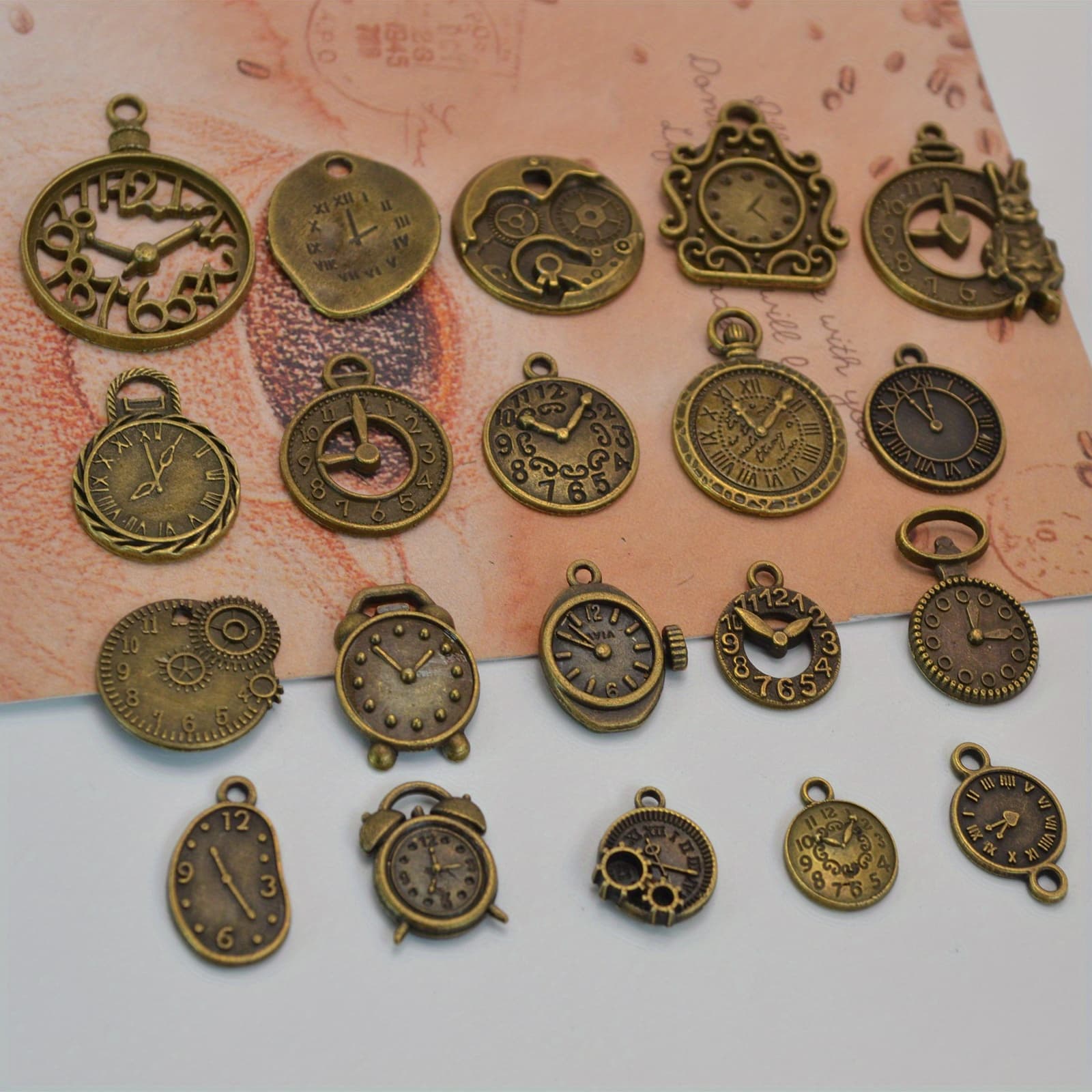 TEMU 20pcs Mixed (non-repeating) Alloy Jewelry Pendant Mixed Clock Gear Mechanical Pendant Additions Retro Clock Jewelry Additions