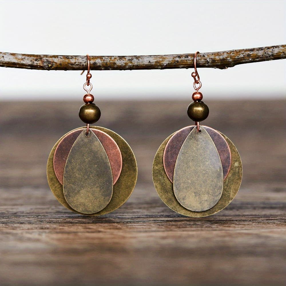TEMU Boho Gothic Style Pendant Earrings | Iron Material, Round Teardrop Design, Easy And Fashionable Festival Gift