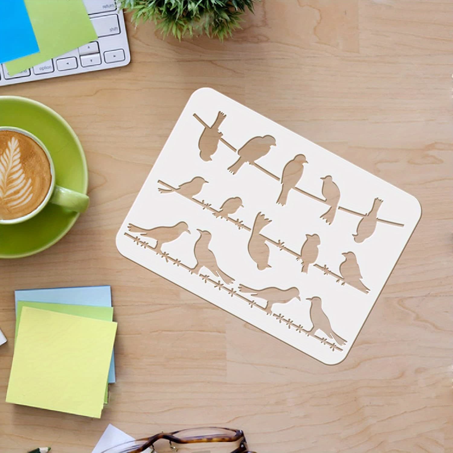 TEMU Birds On A Wire Stencil Wire Bird Stencils Birds Drawing Stencil Reusable Birds Painting Template Diy Craft Stencils For Painting On Wood, Paper, Wall And Tile, 29.7x21cm