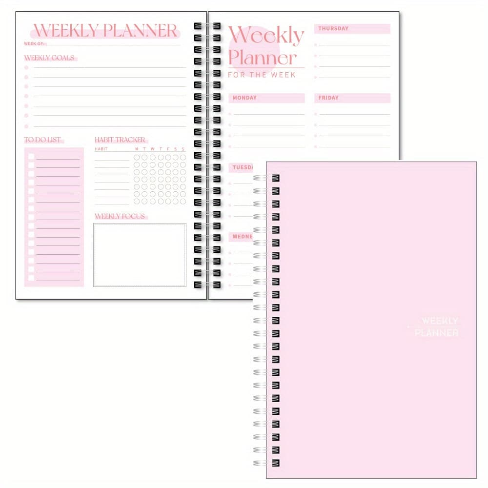 TEMU 1pc Planner Weekly And Daily Notebook Spiral Day Plan Academic Appointment Book Agenda Journal To Increase Productivity, Stationery Office Supplies, 53 Sheets, 106 Pages