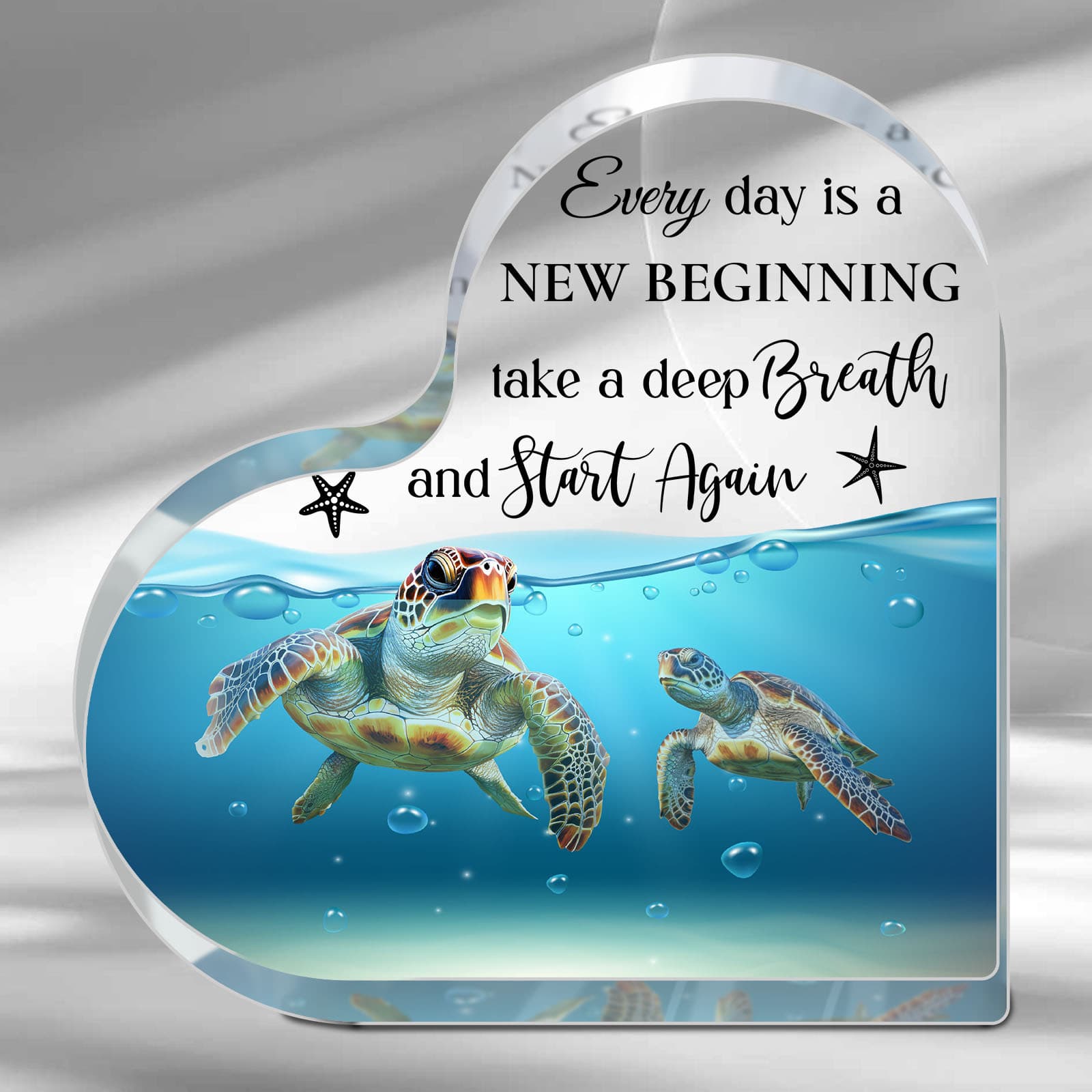 TEMU Inspirational Acrylic Desk Decor With Sea - " Is A " Quote, Heart-shaped With Protective Film, No Power Needed, Ideal For Motivation, Turtle Decor