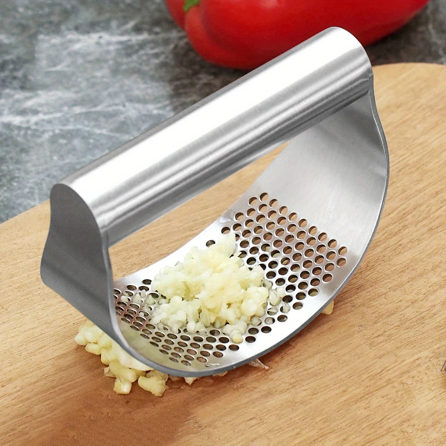 TEMU 1 Garlic Press, Stainless Steel Ring Garlic Press, Garlic Masher, Household Arc-shaped Garlic Paste Maker, Manual Masher