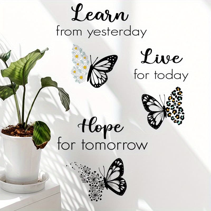 TEMU 1pc Black And White English Inspirational Wall Paste, Suitable For Any Combination, Cartoon Painting Pvc Wall Paste, Suitable For Room Bedroom Wall Decoration