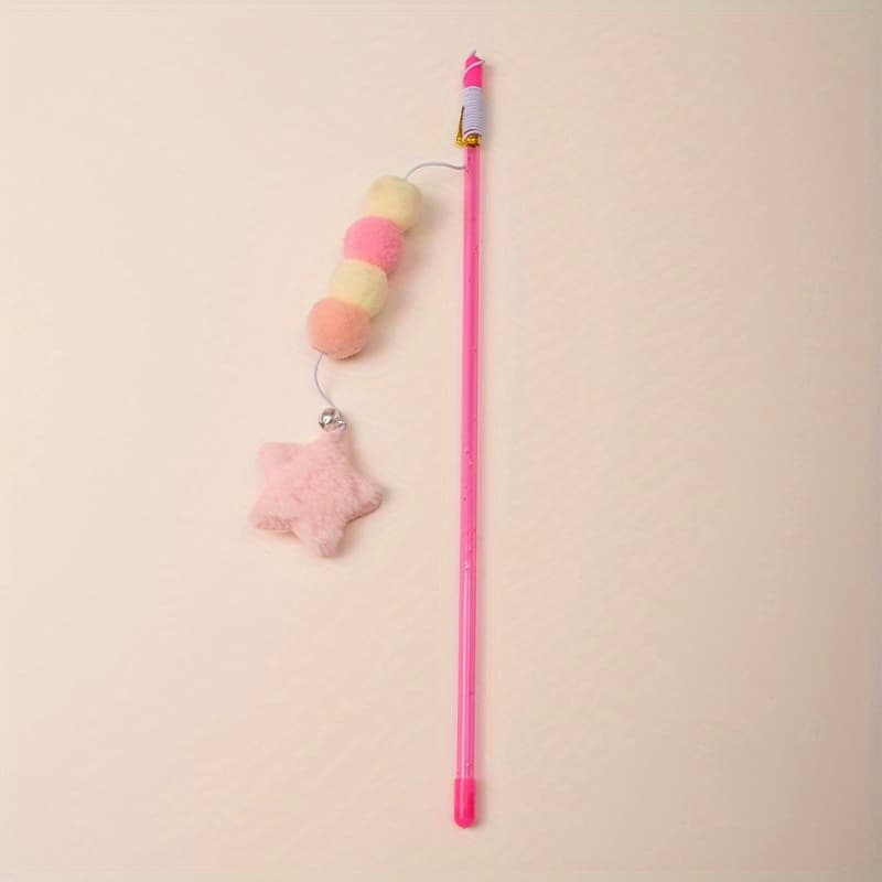 TEMU Interactive Cat Toy - Elastic Rope Plush Ball Star Shaped Pendant Teasing Stick For And Exercise