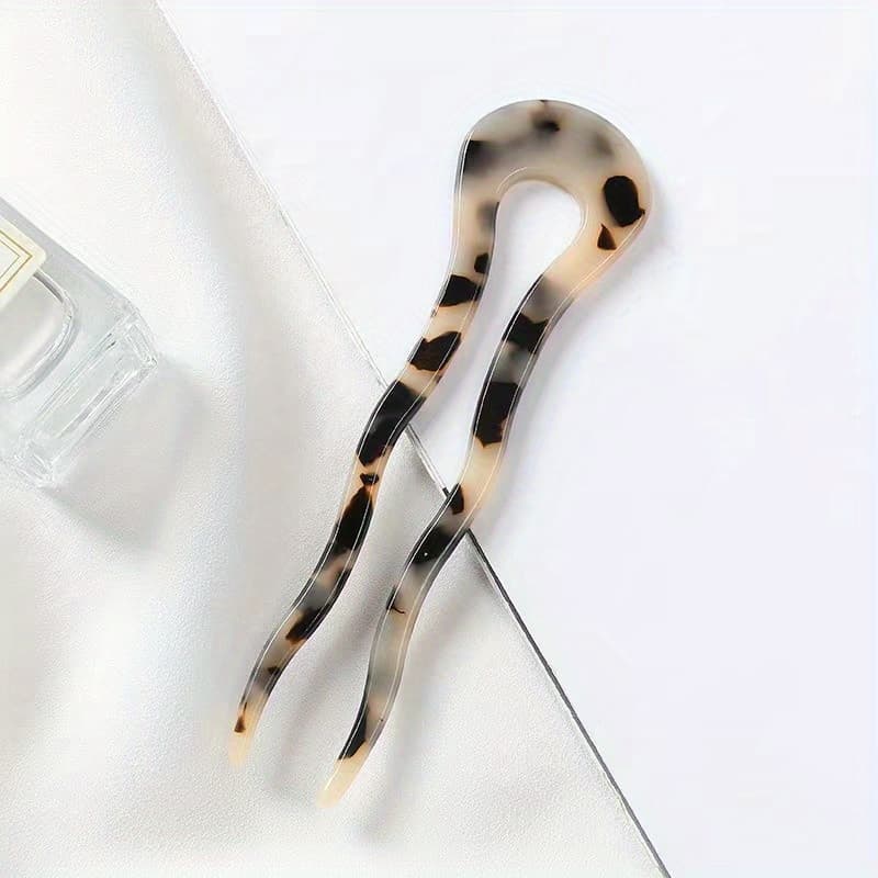 TEMU 1pc Bohemian Chinese Style Acetic Acid Hairpin, Leopard Print U-shaped , Fashionable Hair Accessory For Bun And Braids, Ideal Gift For Women