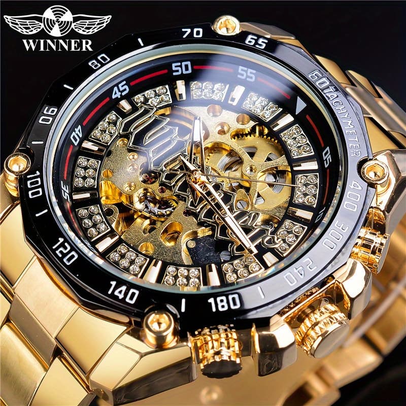 TEMU Men's Fashion Casual Skeleton Mechanical Movement Automatic Mechanical Watch