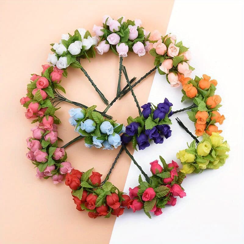 TEMU 3pcs Set Of Simulated Multi-colored Mini Gourd Flower, Silk Cloth Rose, And Pomegranate Flower Diy Wreath Materials For Favor Box Decoration