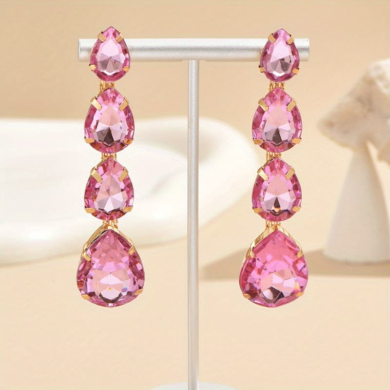 TEMU Geometric Water Drop Long Drop Dangle Earrings For Party Banquet Decor Jewelry
