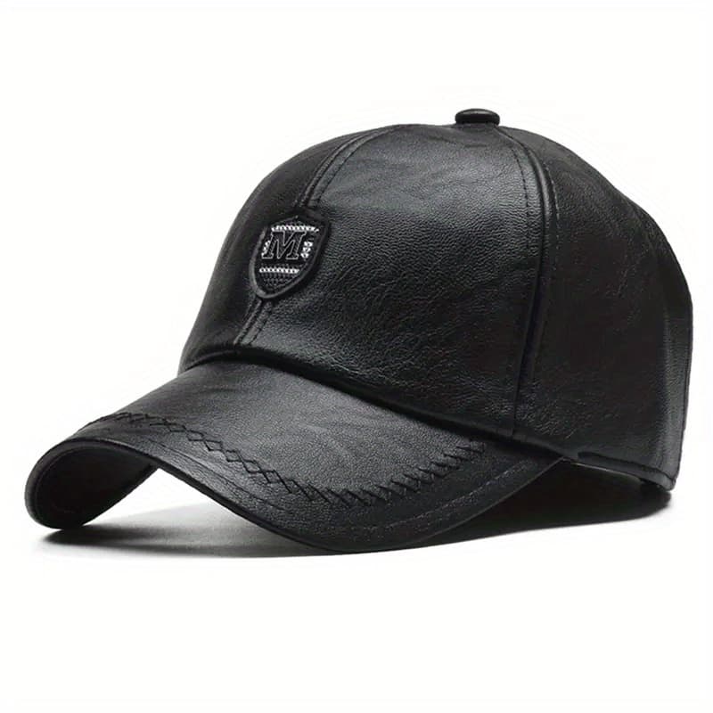 TEMU 1pc Men's British Pu Leather Baseball Adjustable Summer Breathable Casual Hat Spring/autumn/spring Summer, For Gifts