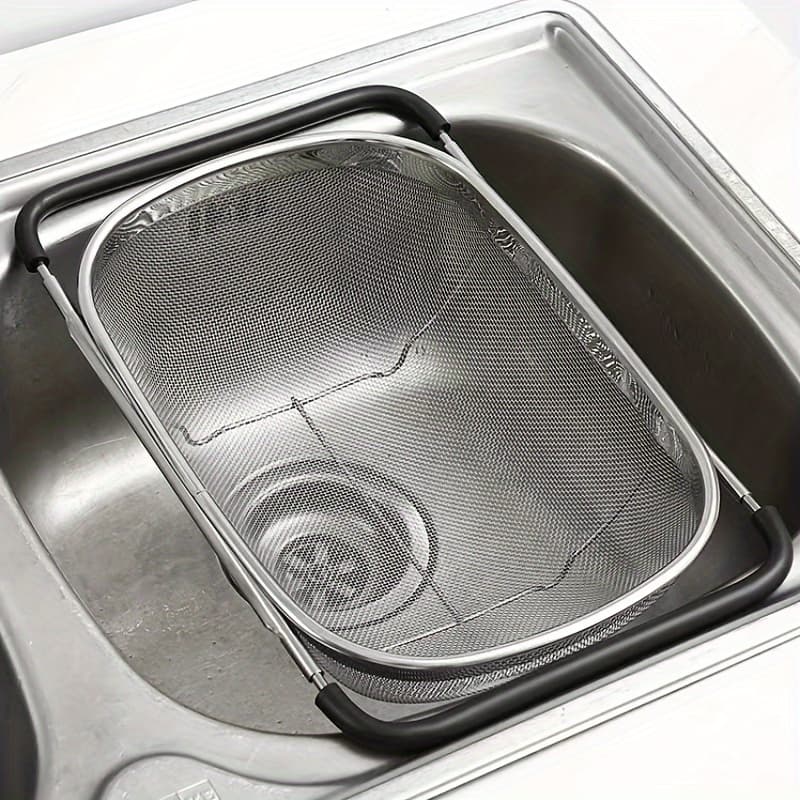 TEMU 1pc, Basket, Rice Washing Tool, Telescopic Basket, Household Stainless Sink Drain Basket, Fruit And Vegetable Washing Basket, Water Filtration