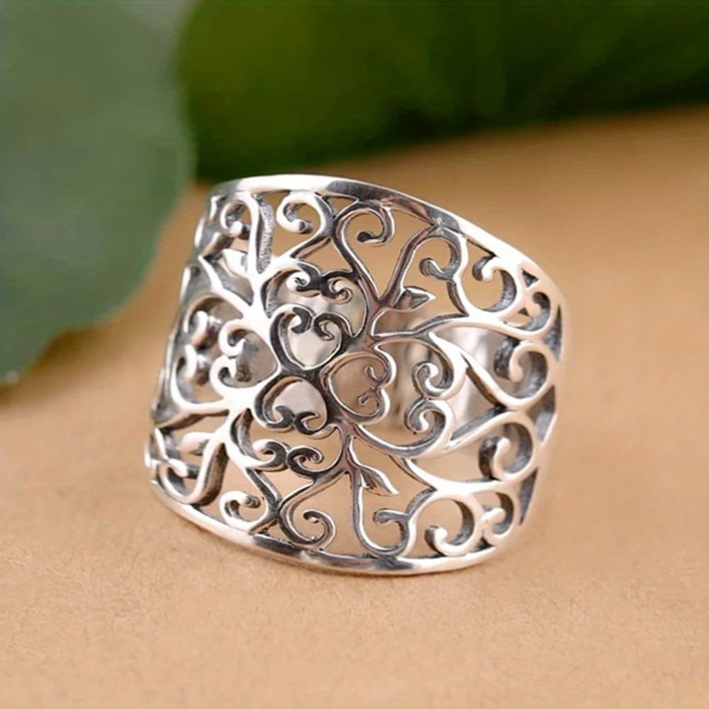 TEMU Boho Style Copper Ring, Fashion Hollow Out Wide Band, Unisex Casual Daily Jewelry Accessory