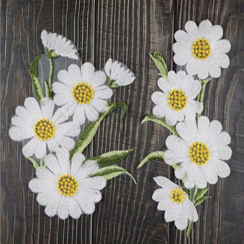 TEMU A Pair Of Large Embroidered Small Daisy Fabric Patches, Versatile For Clothing Decoration, Diy Sewing Patches, Large And Small Chrysanthemum Applique Patches