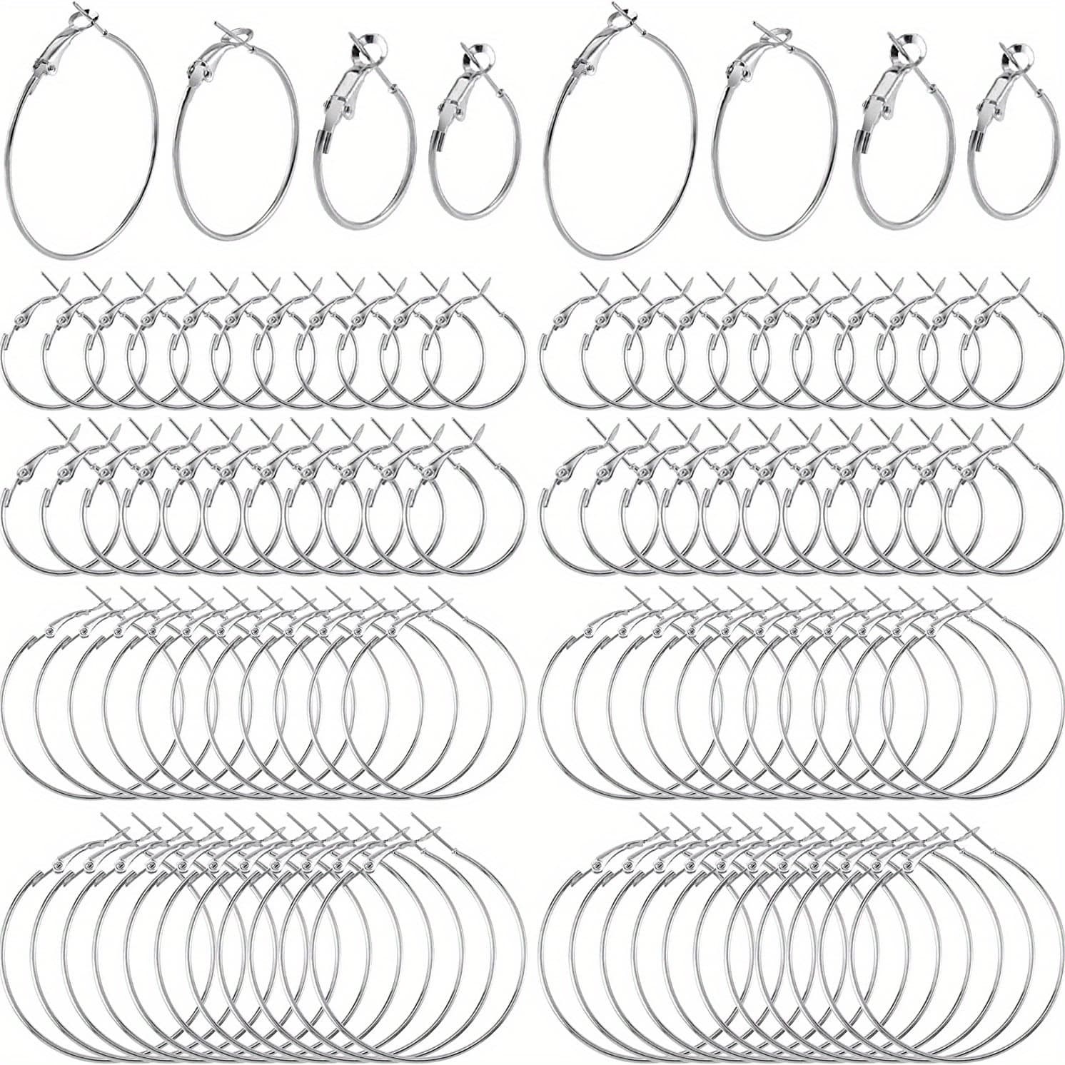 TEMU 96pcs Silvery Earrings Circular Earring Hoop French Style Large Earring Shrimp Bow Ear Hook Accessories Pin Earrings