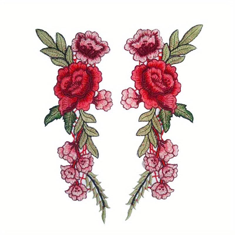 TEMU 2pcs/set Embroidery Flower Patch Applique Diy Crafts Stiker For Jeans Hat Bag Sew On Clothes Accessories Badges