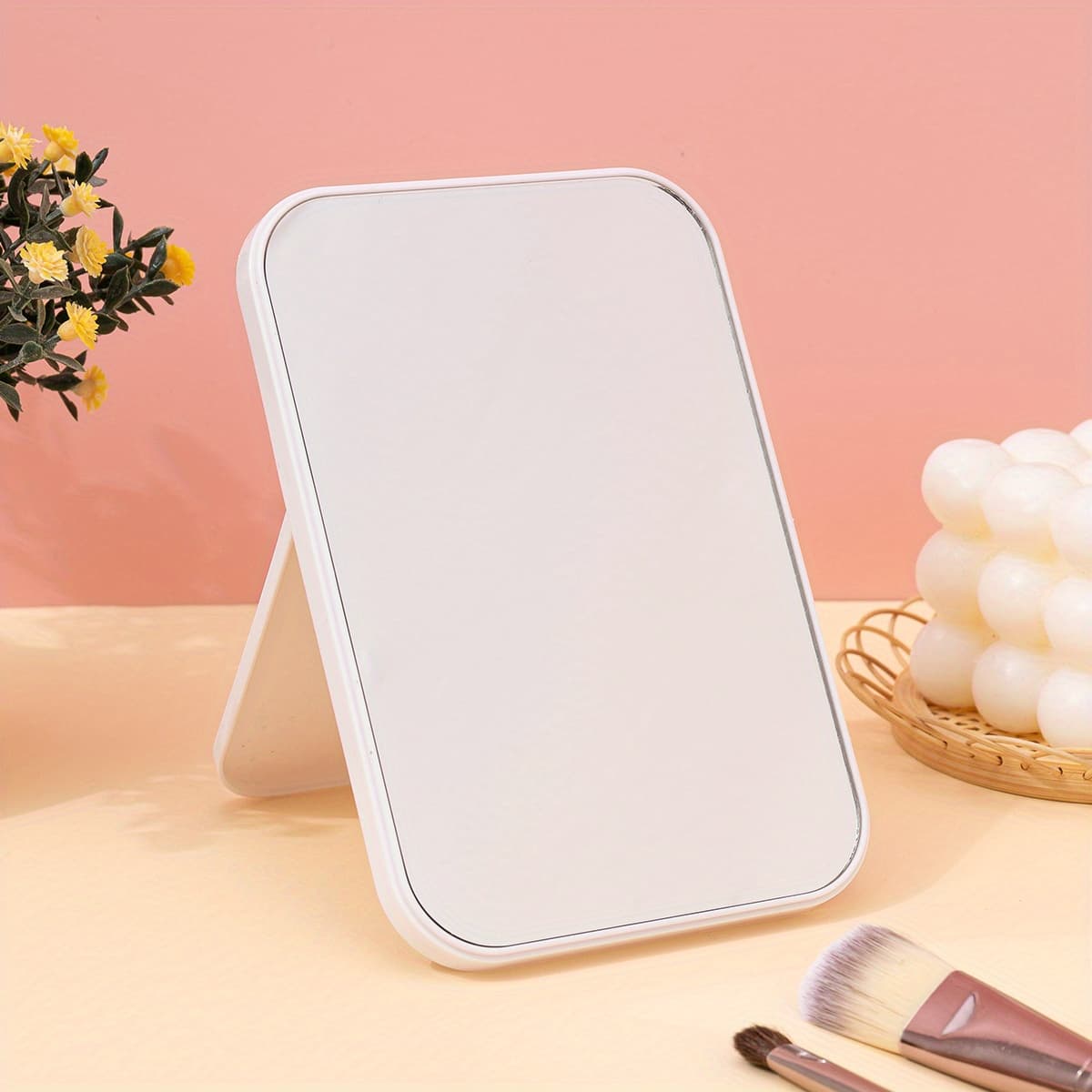 TEMU Desktop Portable Handheld Makeup Mirror Large Tabletop Folding Princess Mirror Cute Dorm Desktop Dressing Table Small Mirror