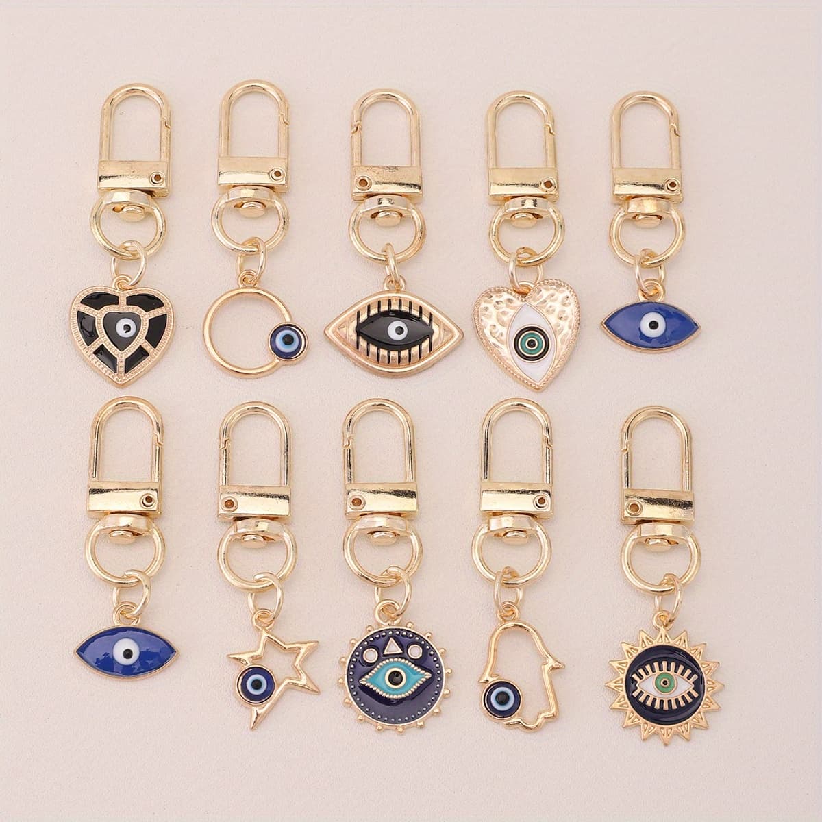 TEMU 10pcs Evil Eye Keychain Amulet Fashion Cute Key Ring Purse Bag Backpack Car Key Charm Earbud Case Accessory Women Gift