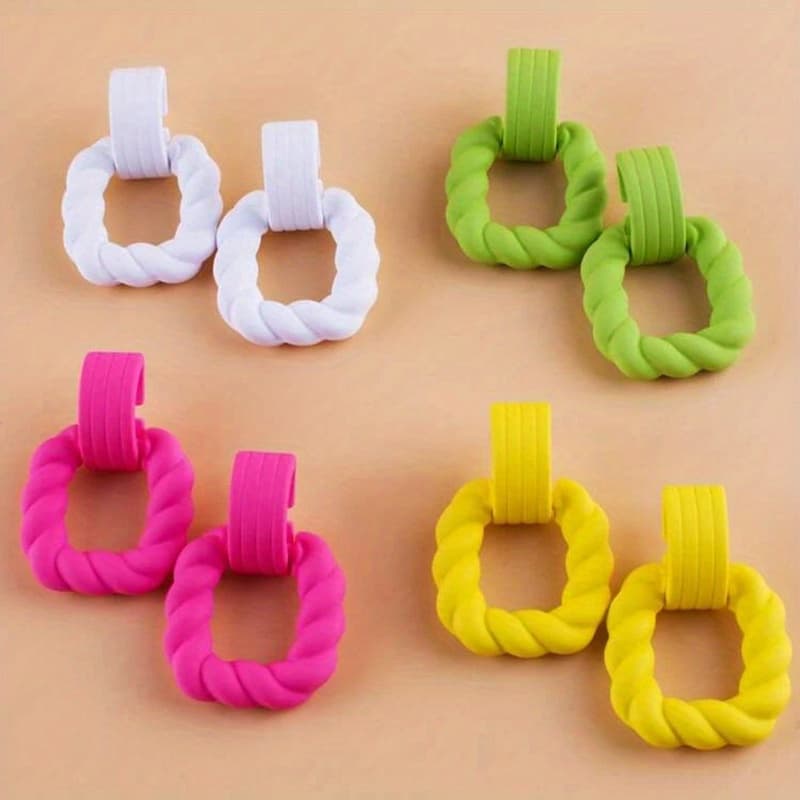 TEMU 4 The Geometric Pendant Fashion Cute Candy Color Resin Ms Set Earrings