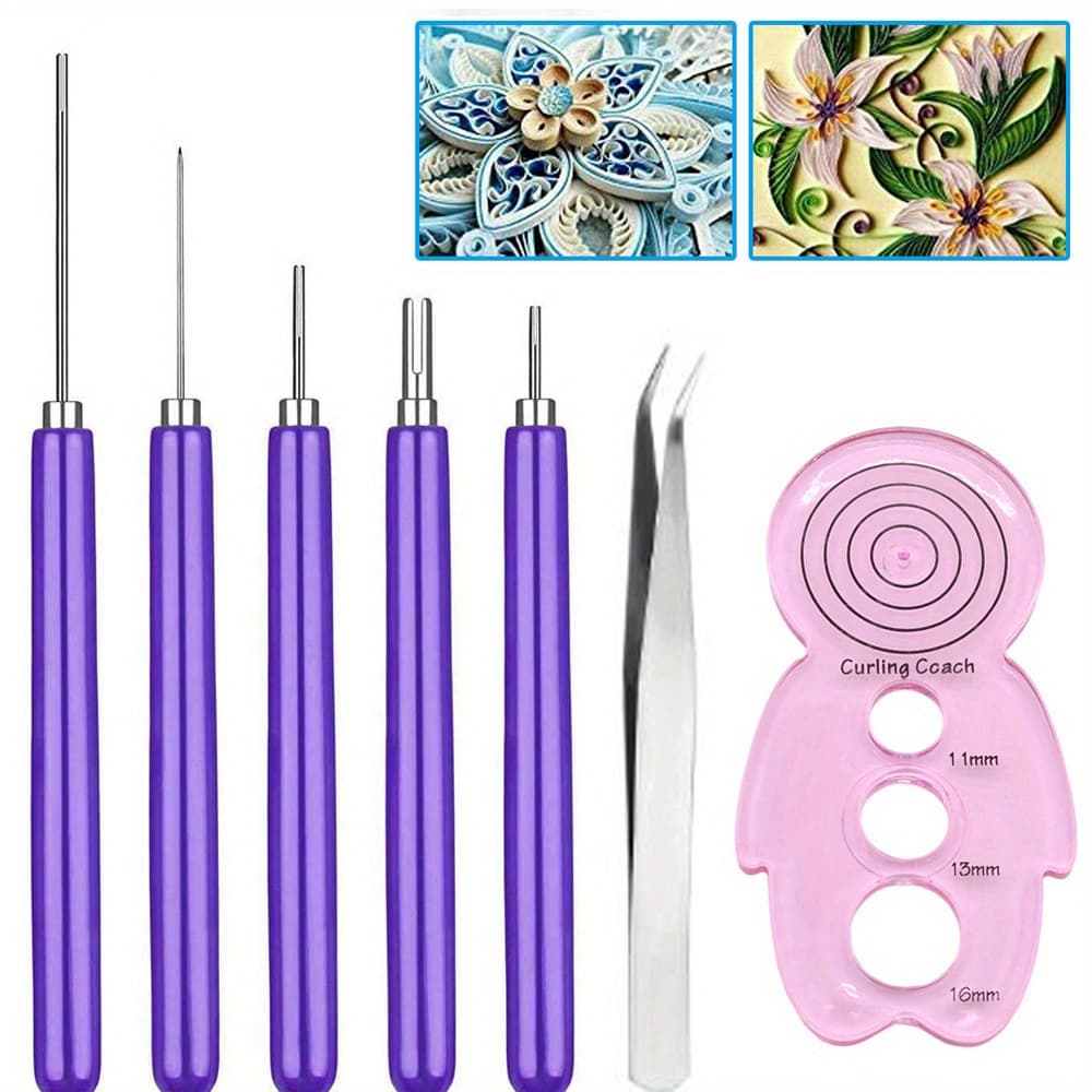 TEMU 7pcs Paper Quilling Tools Slotted Kit, Assorted Sizes Rolling Curling Quilling Needle Pen For Art Craft Diy Paper Card Making Multifunction Slotted Quilling Tool Set