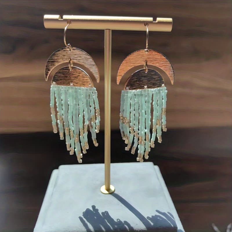 TEMU 2023 New Bohemian Style Alloy Beaded Tassel Pendant Earrings Women's Earrings