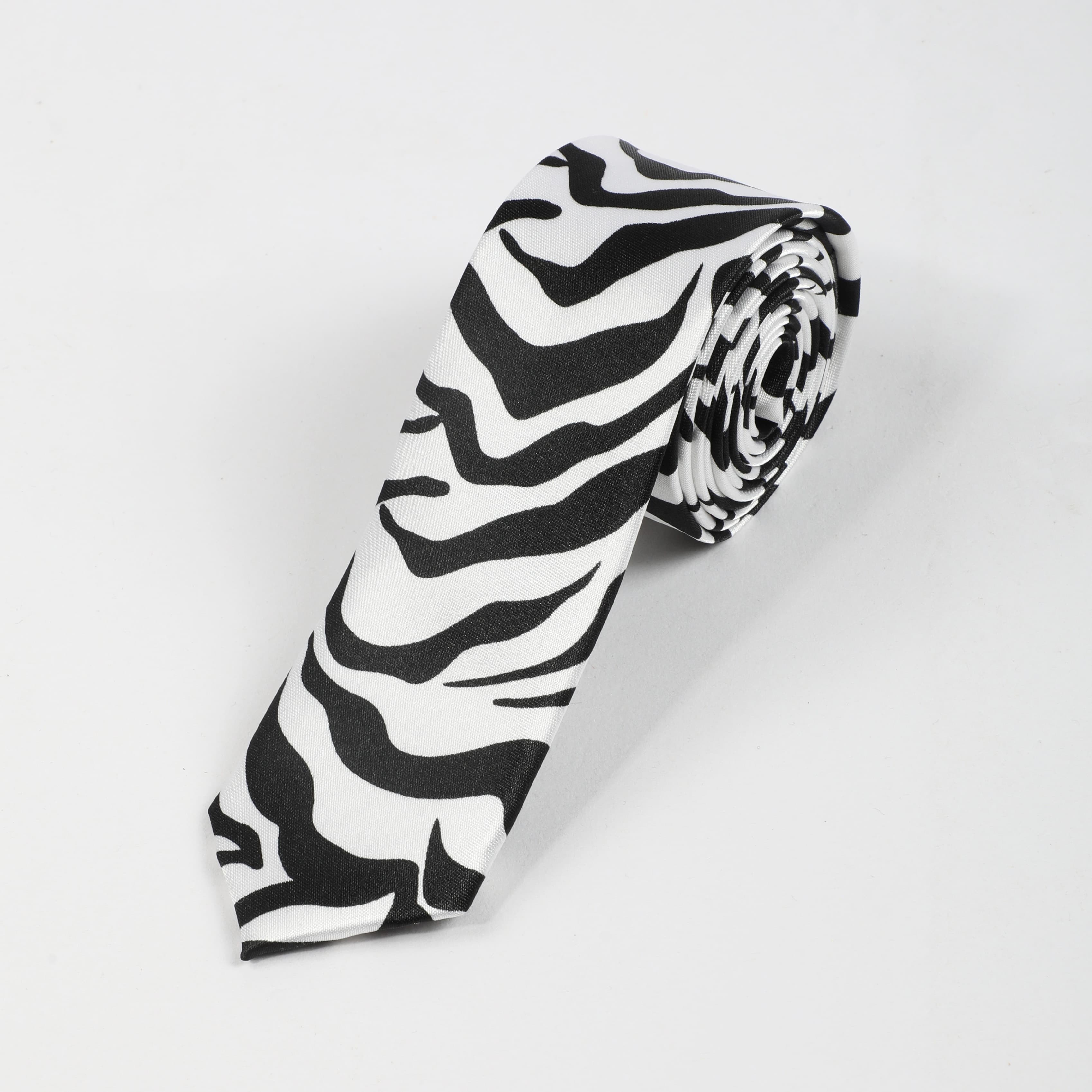 TEMU Zebra Print Trendy Necktie Black & White Casual Tie Unisex Shirt Tie For Women Decoration Party Accessories