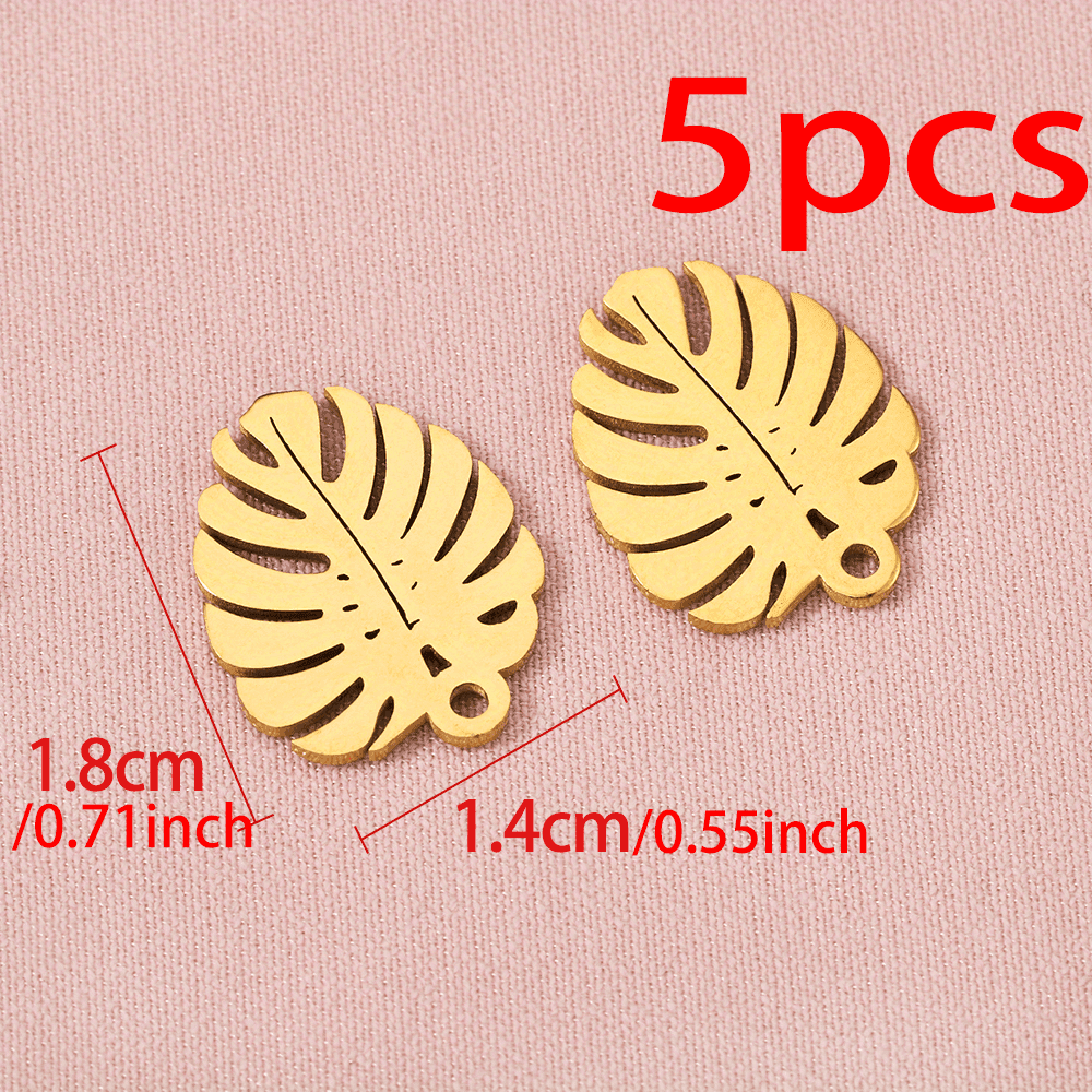 TEMU 5pcs Golden Stainless Steel Pendants, Hollow Leaf Shape Small Pendant Diy Necklace Bracelet Jewelry Accessories
