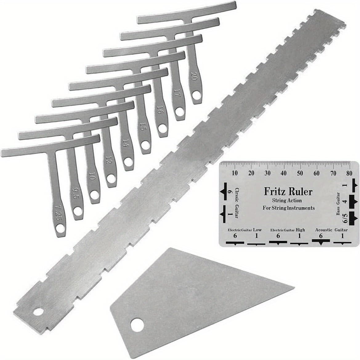 TEMU 12pcs Luthier Tools Set For Guitar Neck Notched Straight Edge 9pcs Guitar String Action Gauge Ruler Fret Rocker For Guitar And Setup Tool