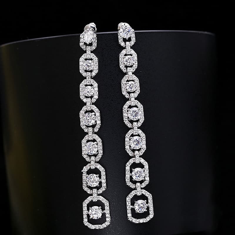 TEMU Long Synthetic Zirconia Dangle Earrings For Women, Luxury Engasynthetic Gemstoneent Wedding Banquet Jewelry Gifts