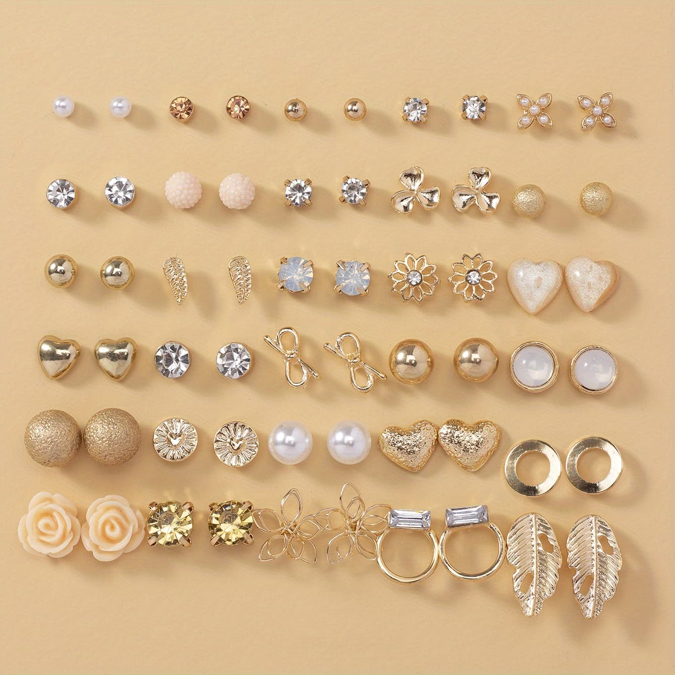 TEMU A Set Of 30 Pairs Of Cute , Heart, And Small Flower Stud Earrings In A Fashionable Collection