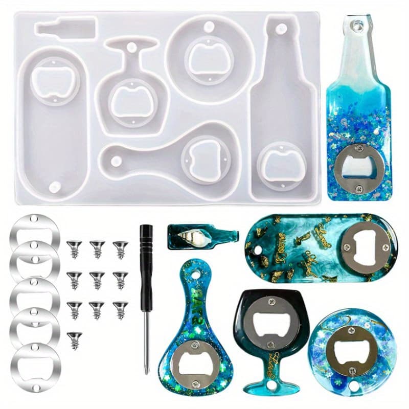 TEMU Bottle Opener Resin Molds Kit, Beer Opener Silicone Molds For Epoxy, Resin Jewelry Casting Molds For Wine Corkscrew, Diy Crafts Making