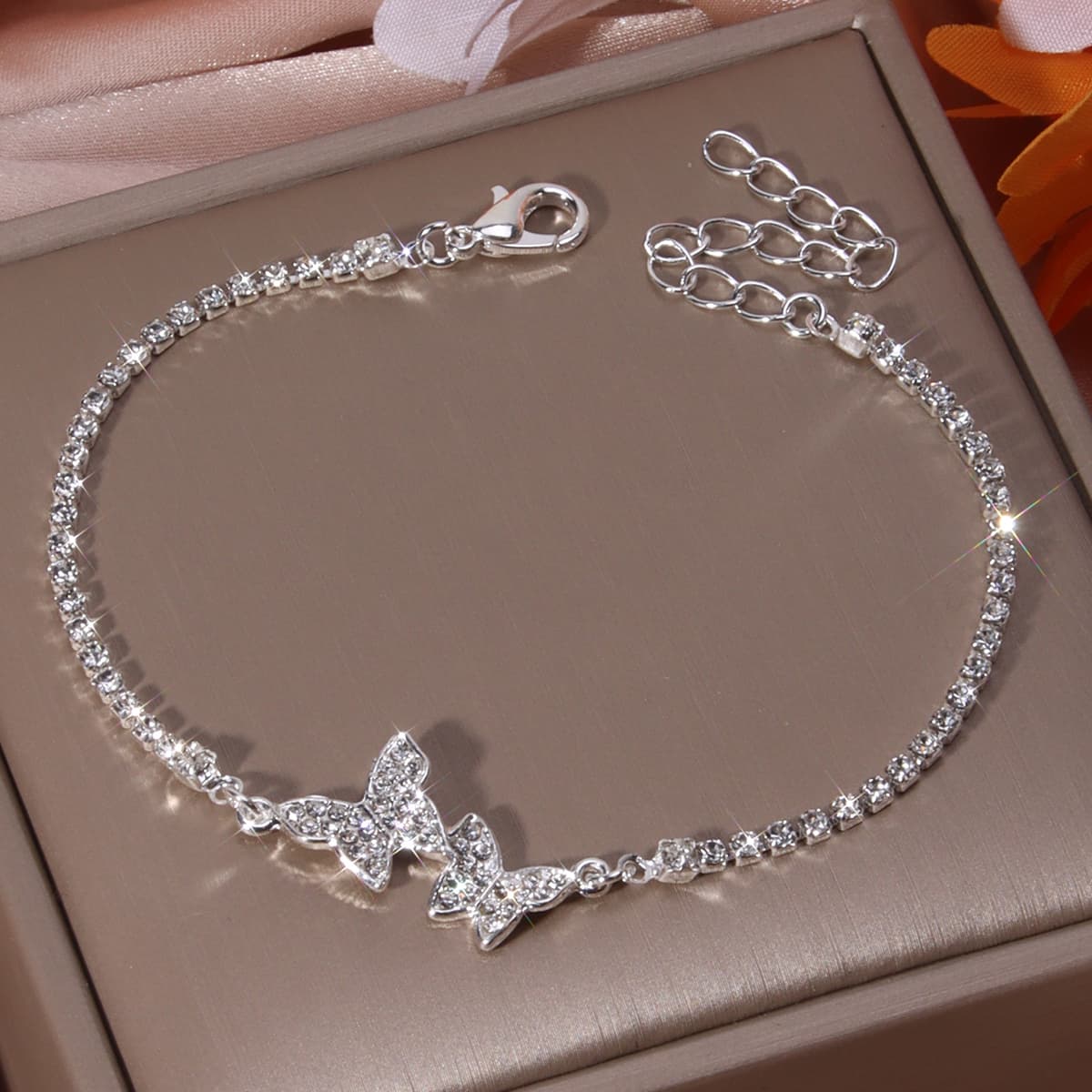 TEMU 1pc Double Sparkling Synthetic Synthetic Zirconia Adjustable Chain Bracelet - Elegant Luxury Women's Jewelry For Party, Vacation, Valentine's Day Gift For Girlfriend, Jewelry