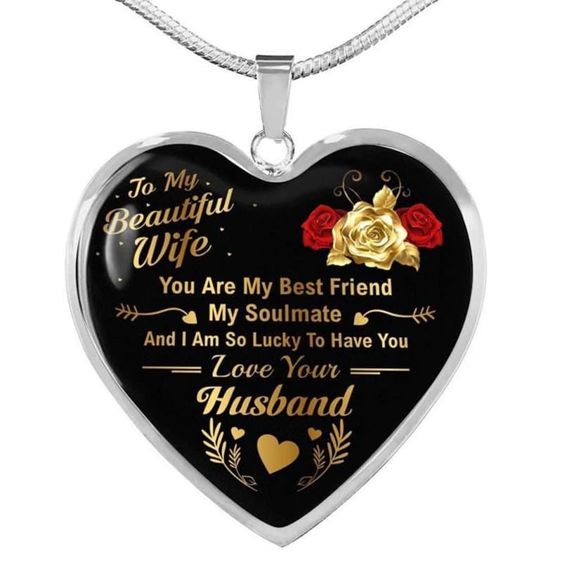 TEMU 1pc Alloy Heart-shaped Pendant Necklace, With "to My Wife, You Are Friend, I Have You," A Birthday Or Anniversary Gift For Your Wife