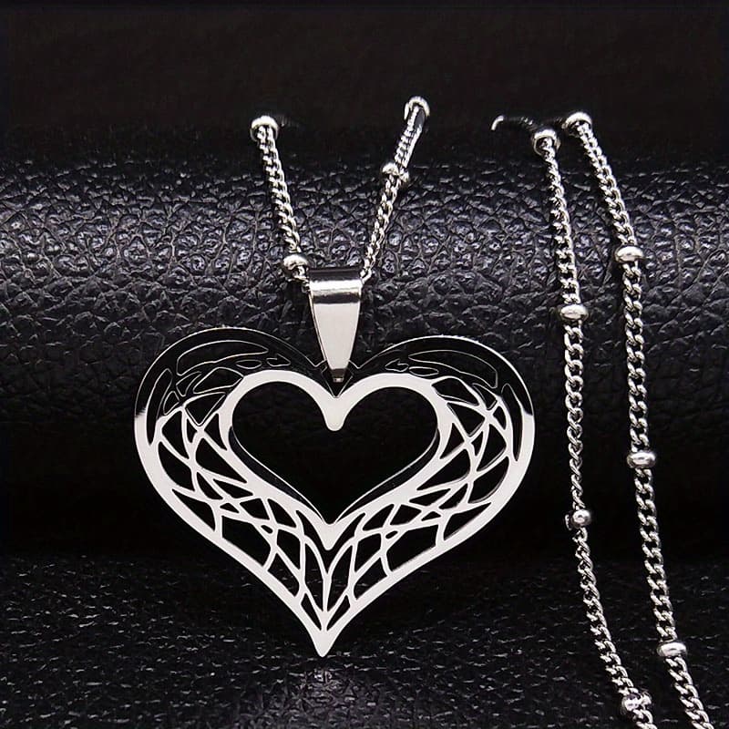 TEMU Heart Stainless Steel Necklace Women Golden Color Love Necklaces Jewelry Valentine's Day Gift Inoxidable Joyeria Mujer N619s01