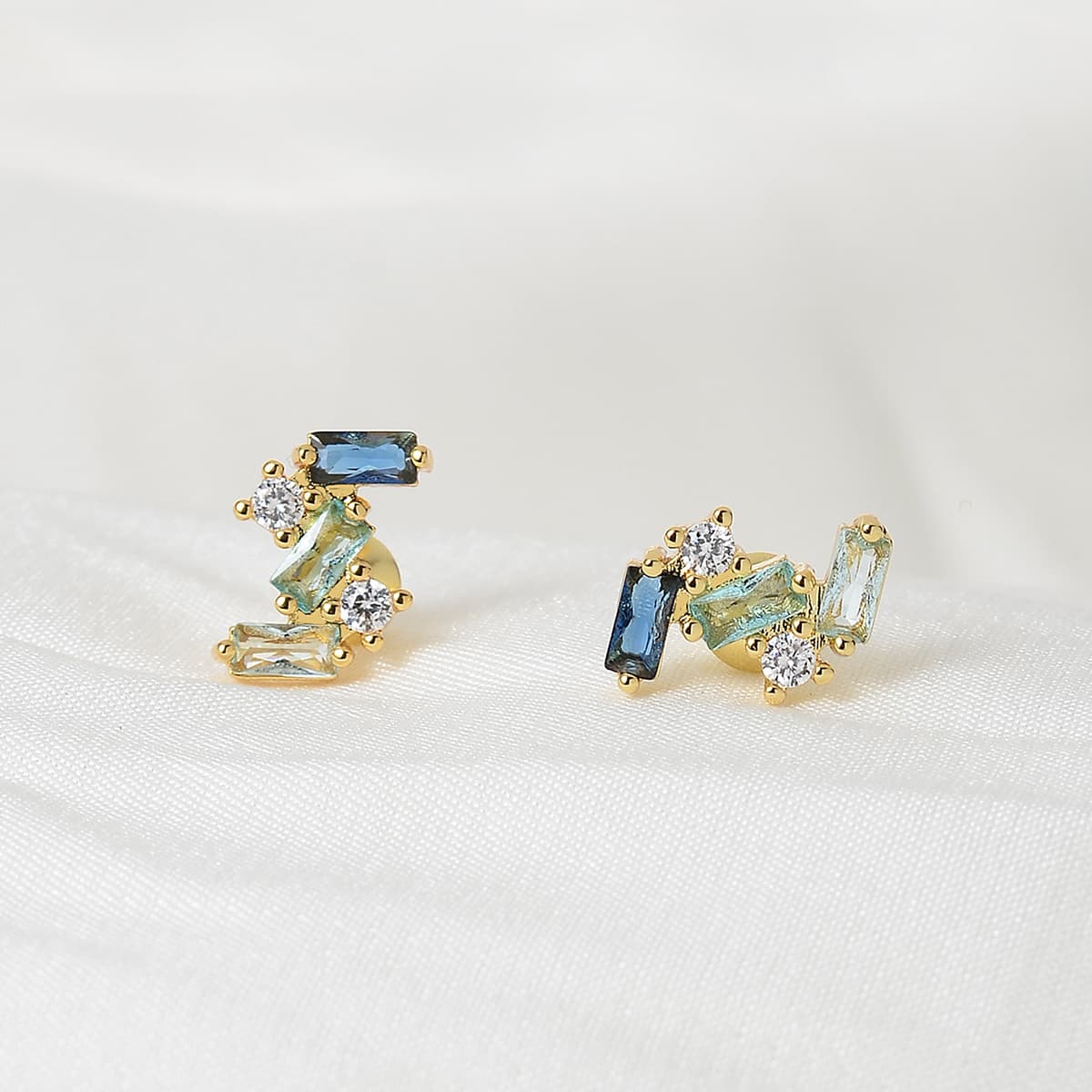 TEMU Unique Blue Zirconia Stud Earrings Elegant Jewelry For Women