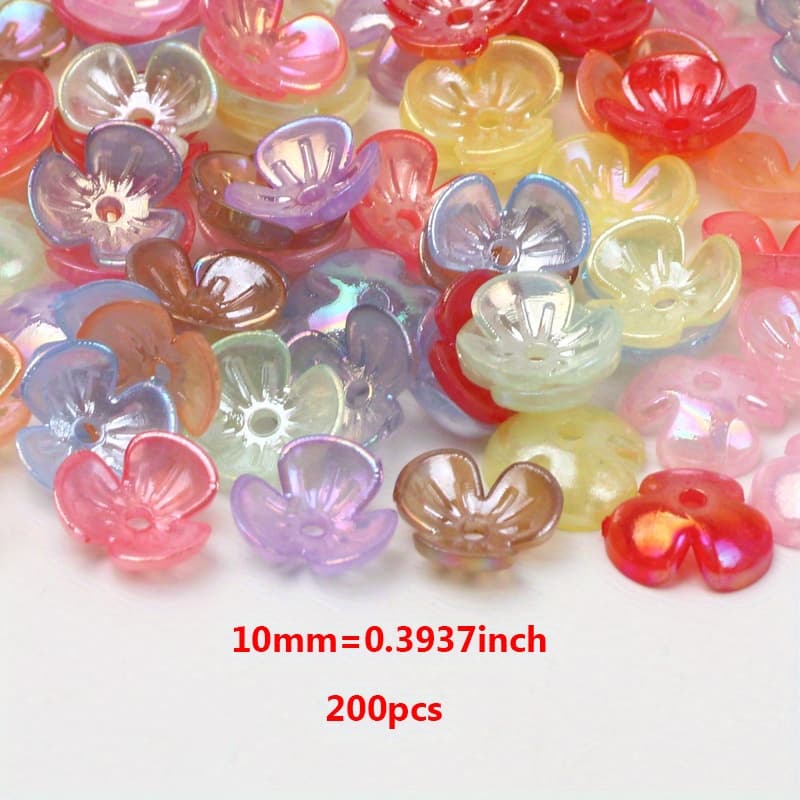 TEMU 200pcs Random Mixed Colors 3-petal Flowers 10mm Iridescent Acrylic Bead Flowers Hat Beads, For Jewelry Making Bracelets Necklaces Earrings Additions