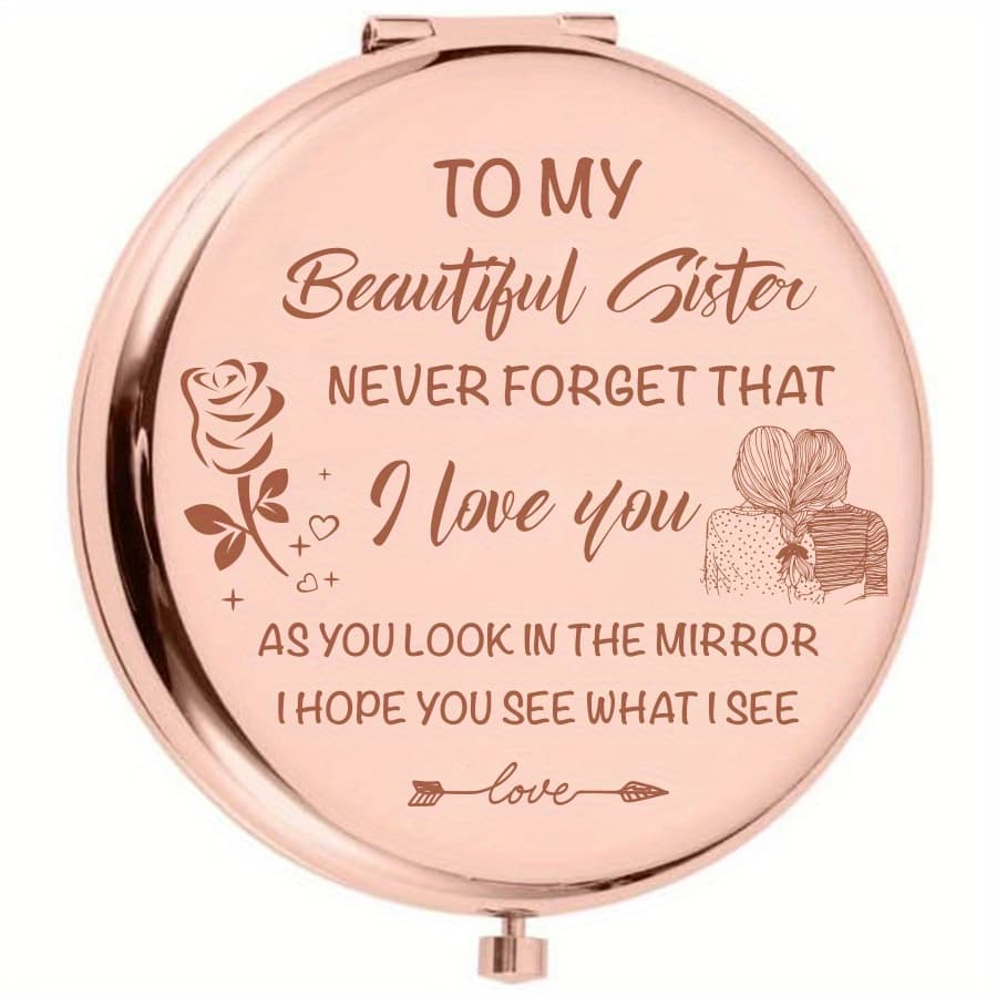 TEMU Compact For Sister, A Stunning Rose Golden Makeup Mirror, Friendship Present For Women And Girls, Perfect For Sisters And