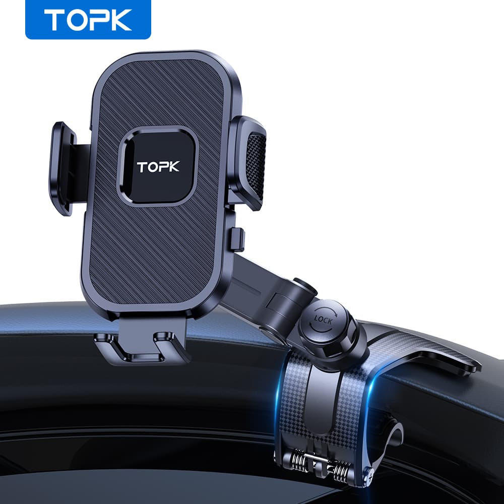 TEMU Topk 360° Adjustable Car Phone Mount For Dashboard - Anti-slip Silicone Clip, Multi-angle Stable Holder With , Smartphones, Secure Phone Grip, Sleek Car Accessory, Silicone Grip Pad