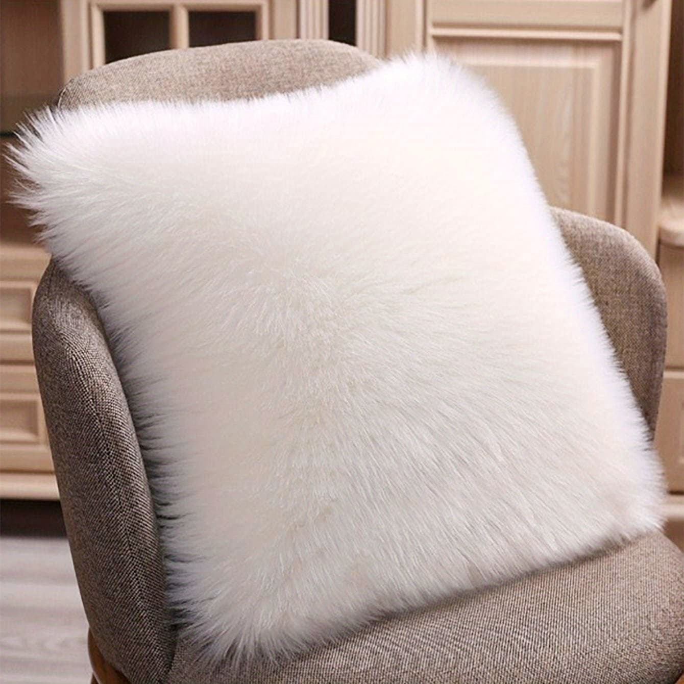 TEMU 1pc White Wool Pillowcase, Cushion Cover Bedding Sofa Cushion Chair Cushion Long Plush Bedroom Decor Pillowcase (pillow Insert Not Included) 11.8x19.6in/17.7x17.7in (30x50cm/45x45cm)