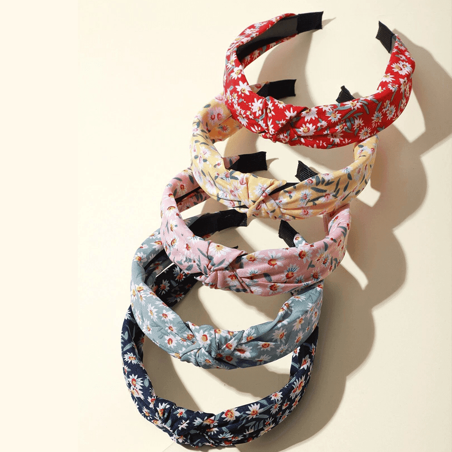 TEMU 5pcs Floral & Headband For & - Korean/ Fabric Hair Band With Multi-flower Patterns, Wide Hair Band For Normal Hair, Weddings, Parties, Daily Use - Hair Accessories