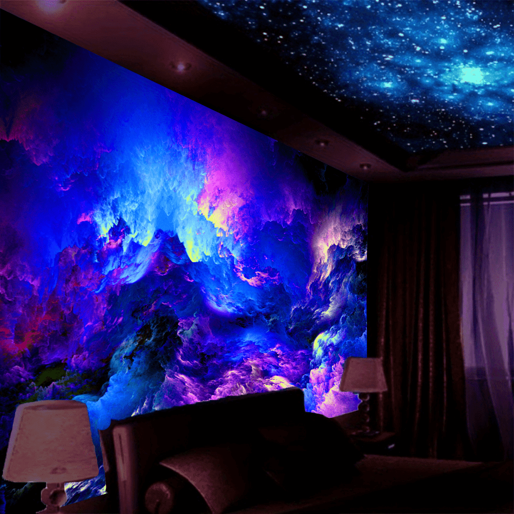 TEMU 1pc Colourful Modern Fluorescent Tapestry, Outer Space Uv Blacklight Tapestry, Wall Hanging For Living Room Bedroom Office Home Decor/room Decor/party Deco, With Free Installation Package