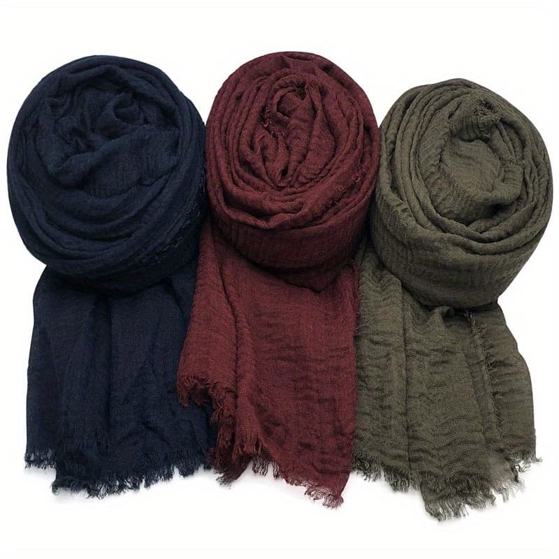 TEMU 3-pack Elegant Scarves - Navy, Burgundy, Breathable, Warm, Machine Washable