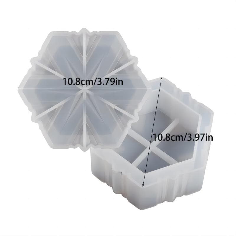 TEMU 1set Snowflake Box Resin Mold Jewelry Jar Silicone Mold With Lid Storage Box Epoxy Casting Mold For Container Trinket Organizer