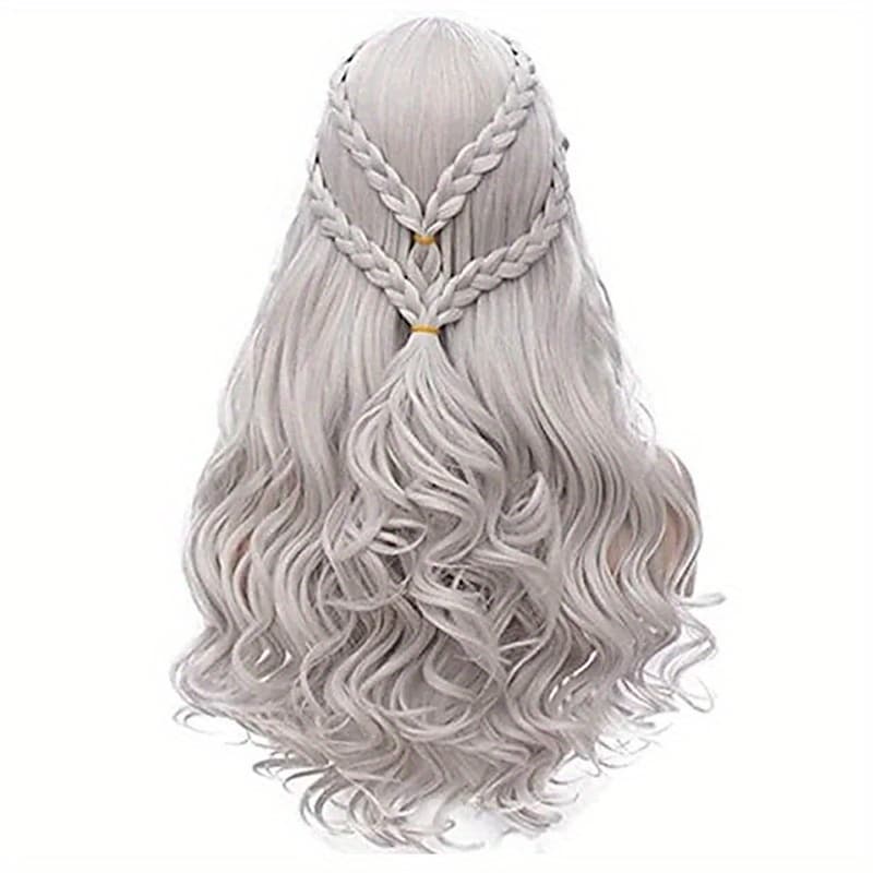 TEMU Long Silvery Braided Wig For Women, Designed For Cosplay As A