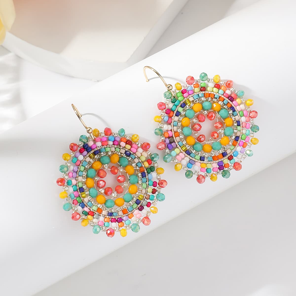 TEMU 1 Pair Bohemian Style Vintage Fashion Multicolor Bead Earrings Women's Ear Jewelry Suitable For Daily Wear