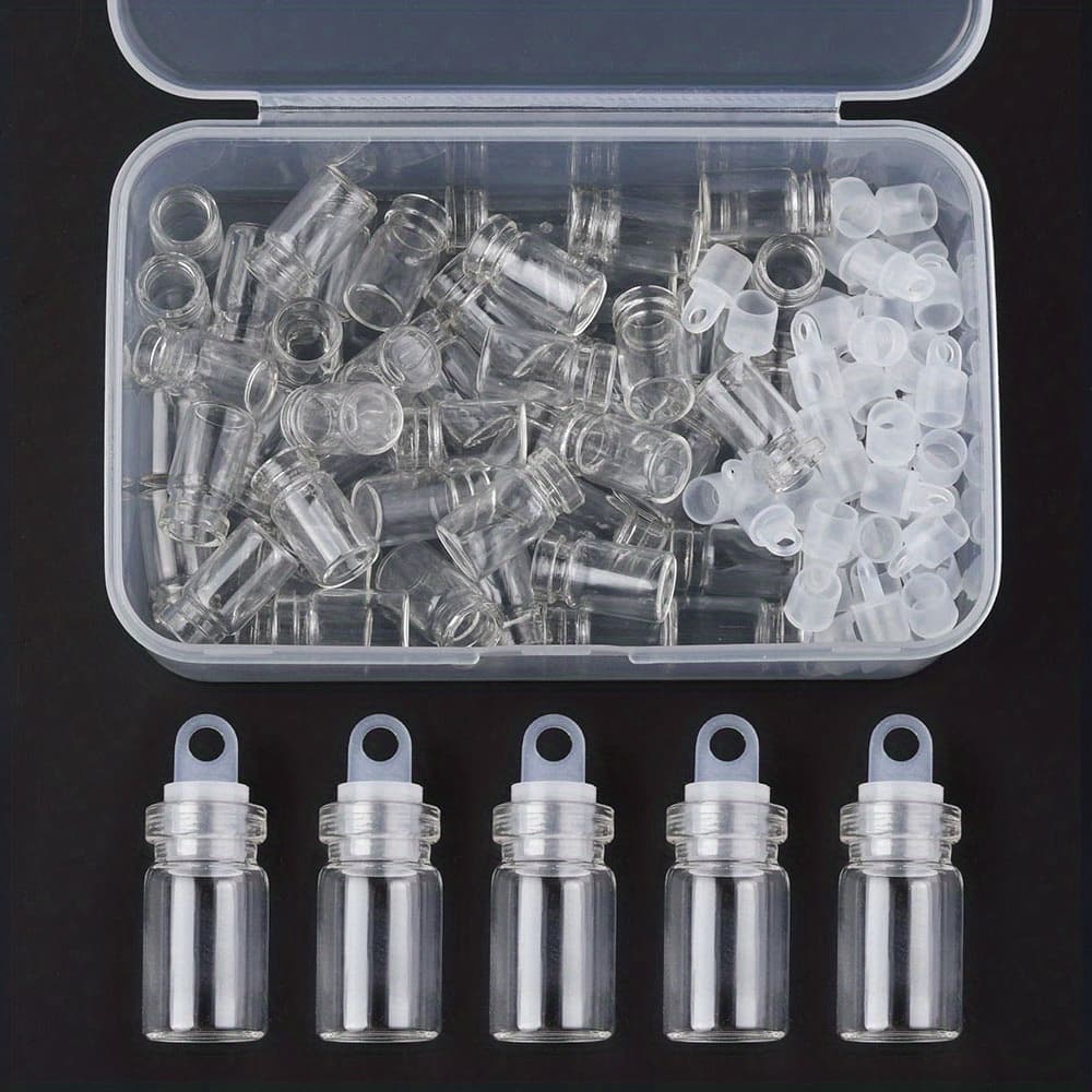 TEMU About 50 Mini Glass Wish Bottle Pendants For Decorating Bracelets, Necklaces, And Jewelry Making