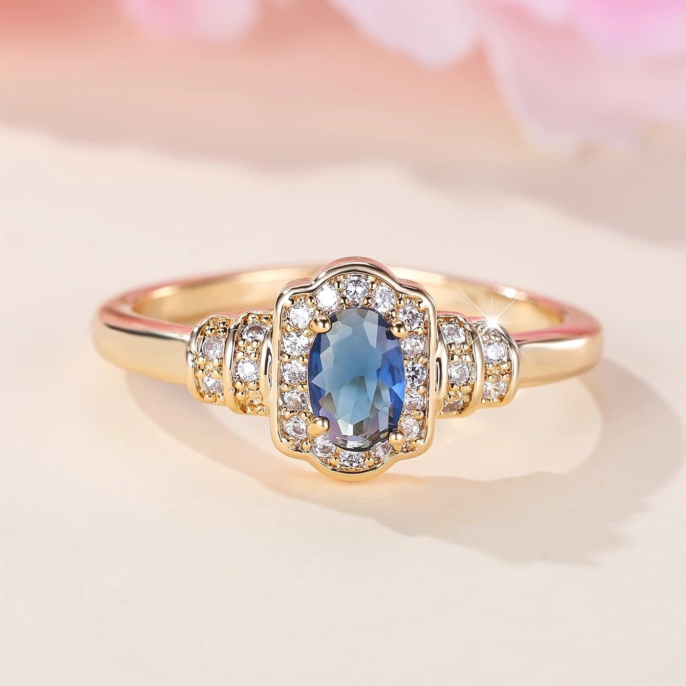 TEMU Elegant Promise Ring Golden Inlaid Shining Synthetic Synthetic Zirconia Multi Sizes Engasynthetic Gemstoneent Wedding Ring For Brides