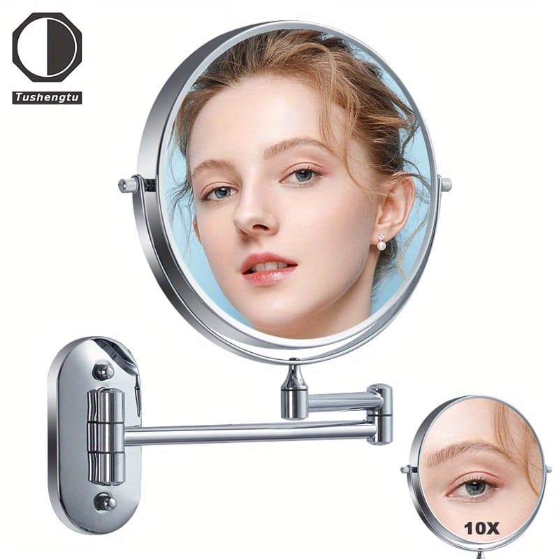 TEMU Tushengtu Makeup Vanity Mirror, 8" 10x Wall-mounted Bathroom Shaving Mirror With 10x Magnification Chrome High-definition Silver-plated Mirror Thickened Base