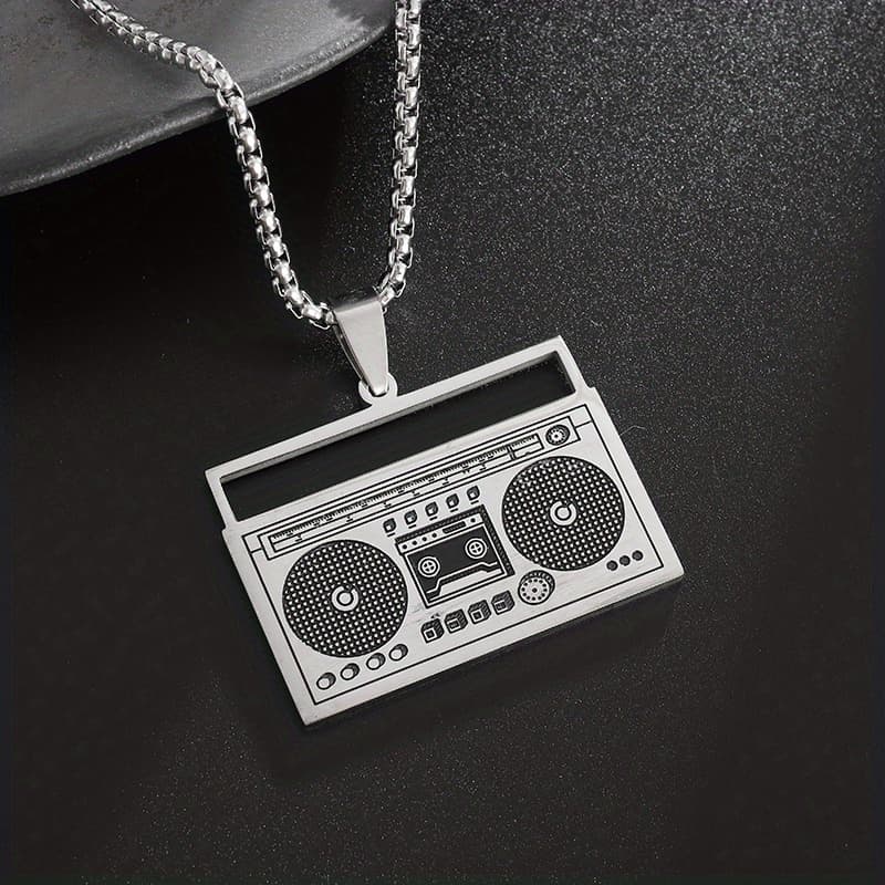 TEMU 1pc Stainless Steel Radio Pendant Vintage Fashion Player Recorder Necklace For Women And Men Personality Hip Hop Rock Jewelry