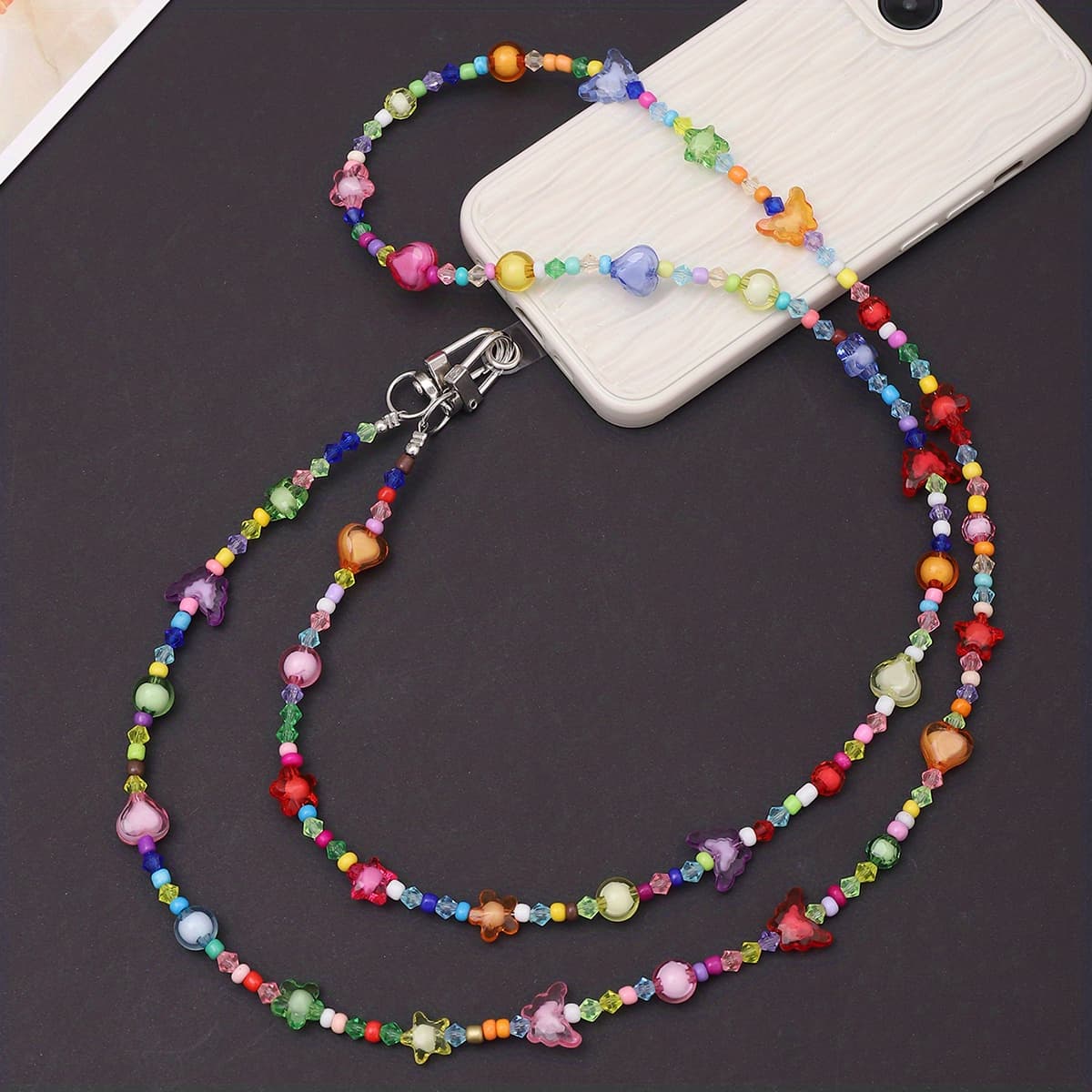 TEMU Colorful Irregular Beads Long Crossbody Phone Lanyard